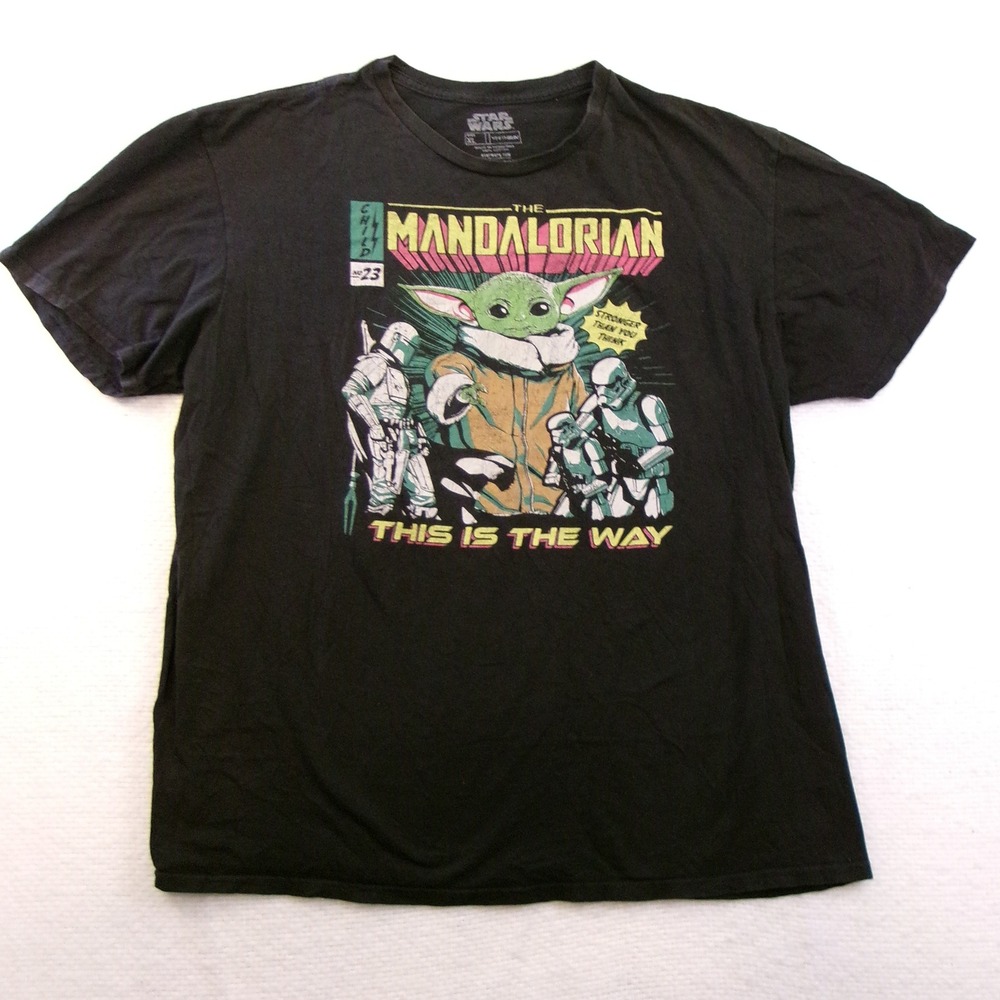 Star Wars The Mandalorian Grogu Boba Fett Black Graphic T-Shirt XL Fifth Sun